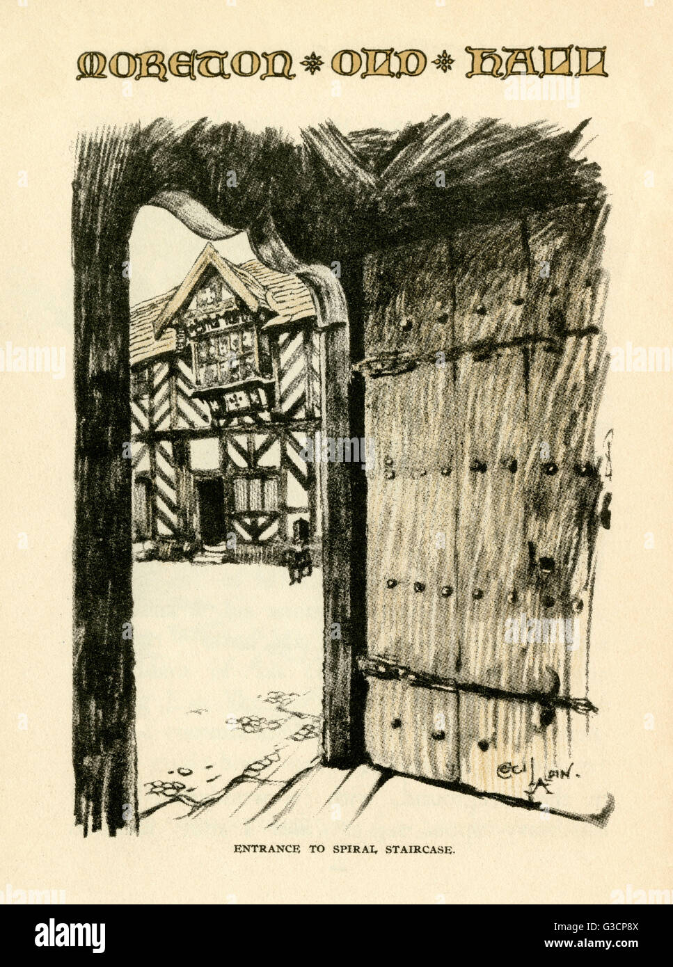 Illustration von Cecil Aldin, Old Manor Houses Stockfoto