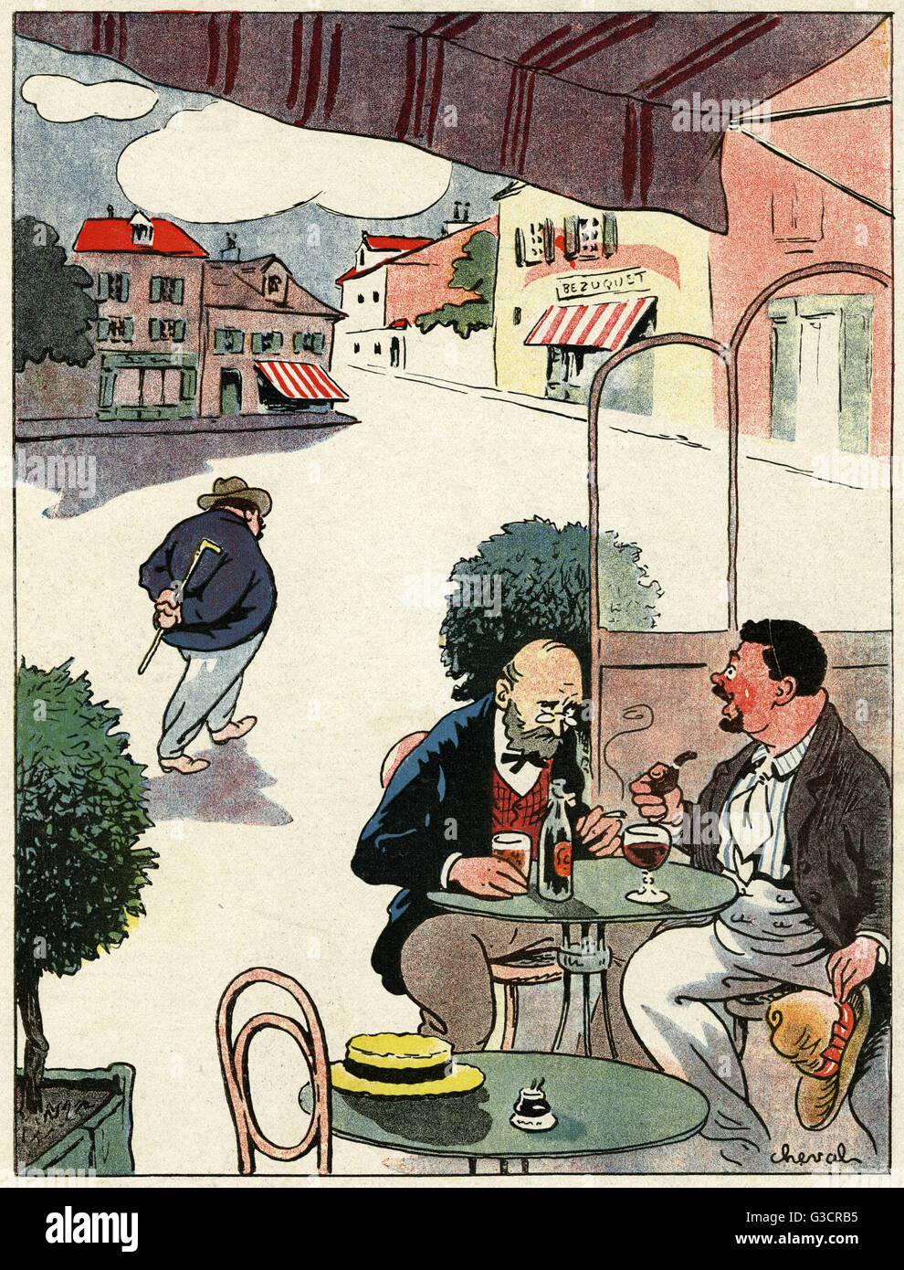 Zeichentrickfilm, französische Café-Szene, WW1 Stockfoto