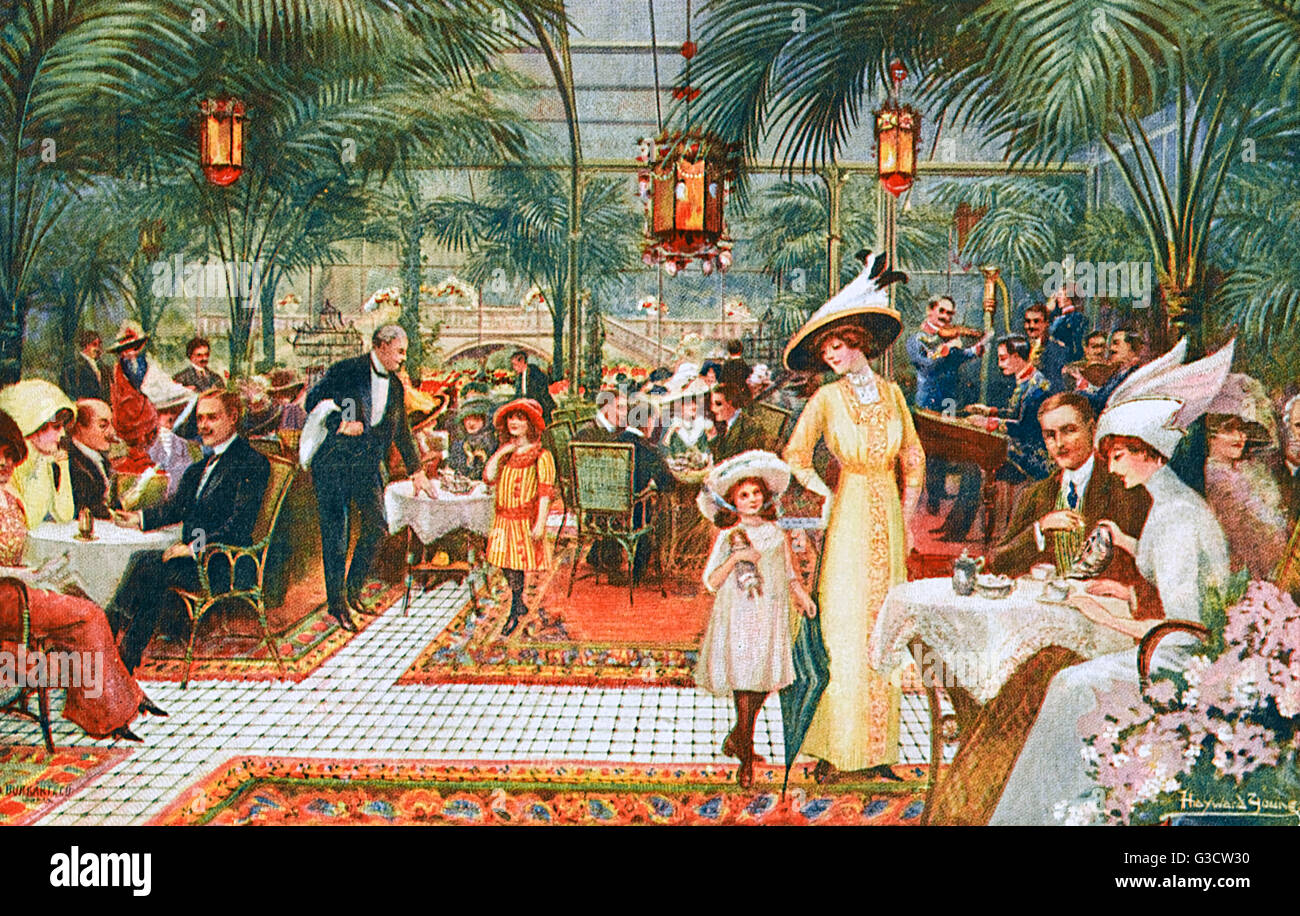 Eine wunderbar schöne Darstellung ein "Palm Court" im Hotel Metropole in Brighton, East Sussex, England.     Datum: um 1910 Stockfoto