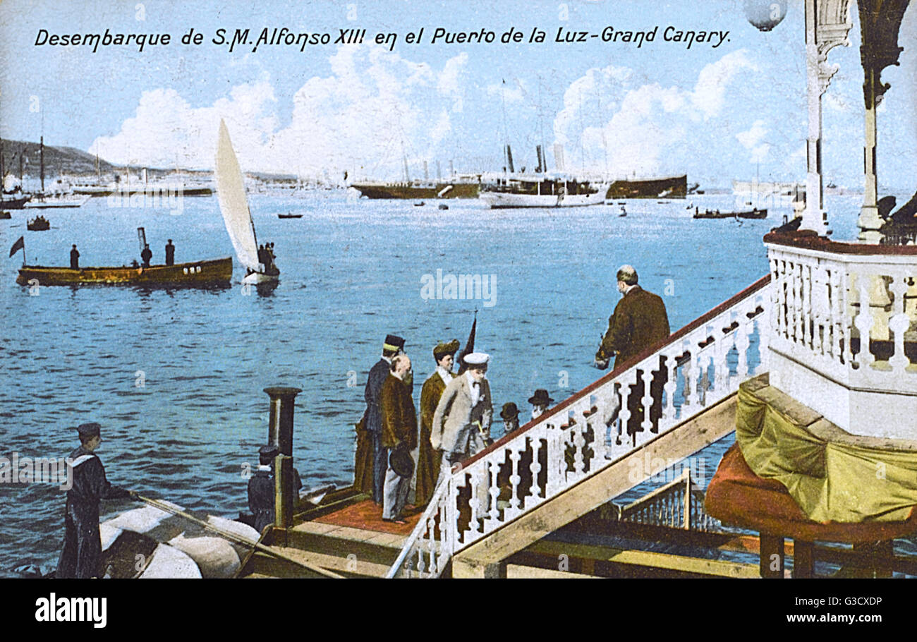 Kanarische Inseln - König Alfonso XIII. Trifft im Hafen von Luz ein Stockfoto