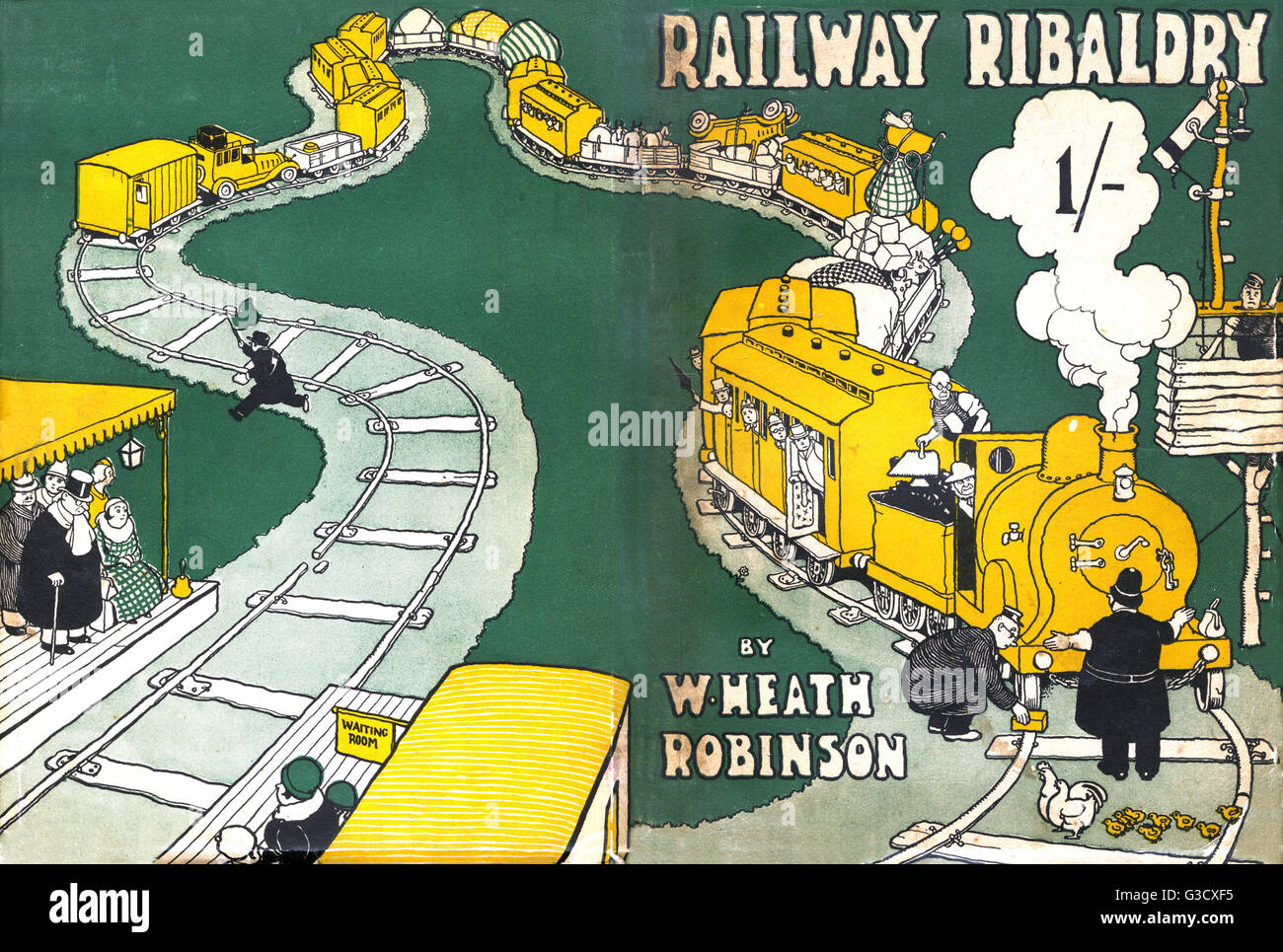 Vorder- und Rückseite, Railway Ribaldry von W Heath Robinson Stockfoto