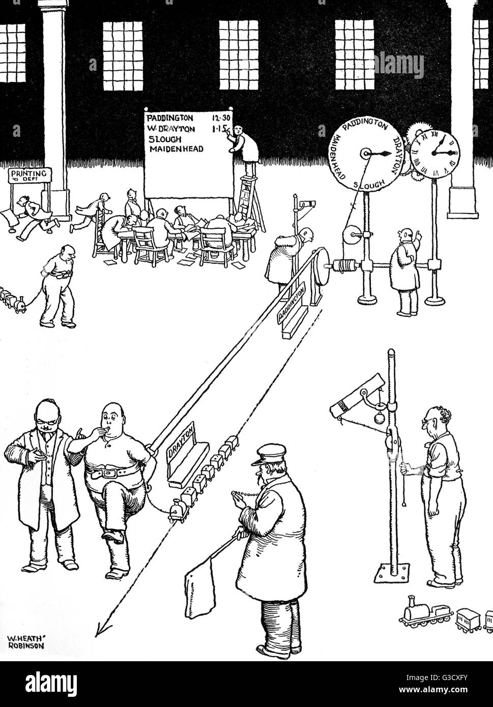 Illustration, Eisenbahn Ribaldry von W Heath Robinson Stockfoto