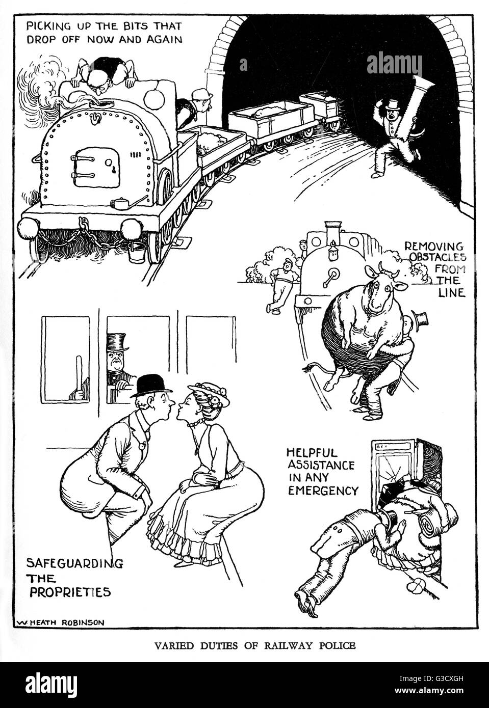 Illustration, Eisenbahn Ribaldry von W Heath Robinson Stockfoto