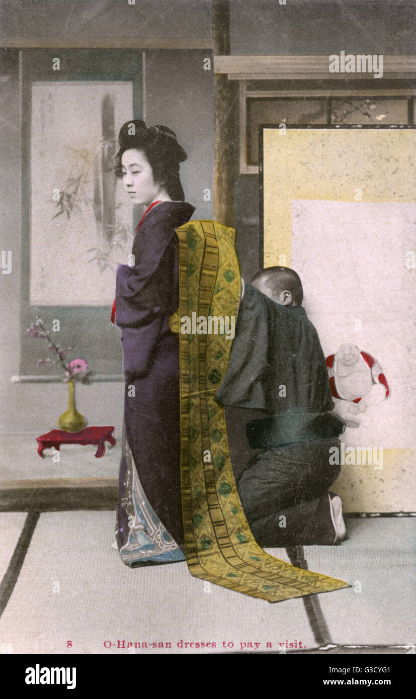 Japanisches Geisha-Mädchen in Kimono Stockfoto