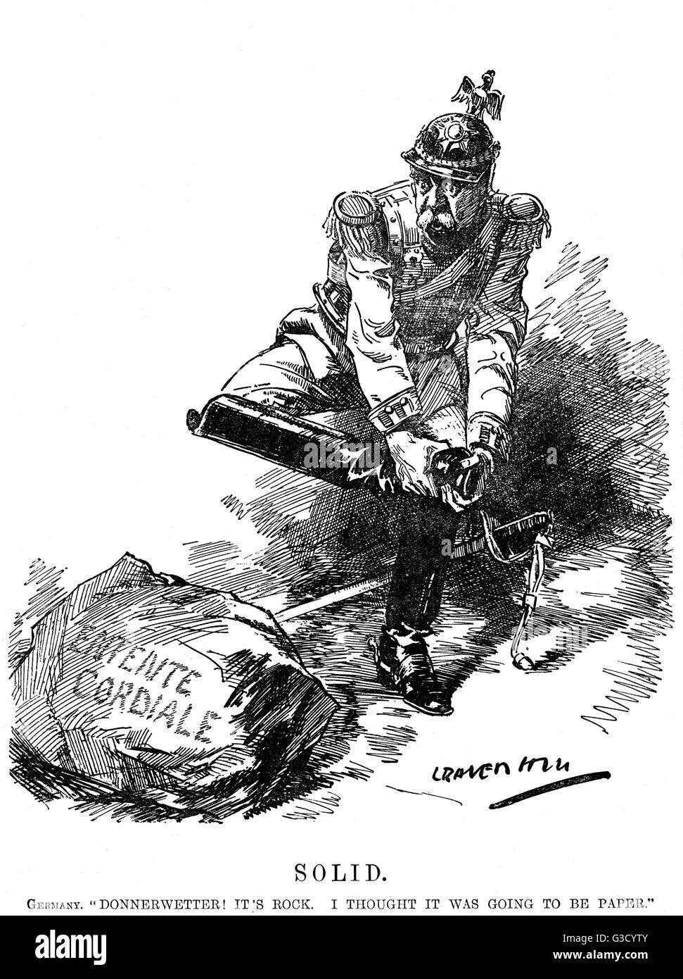 Deutschland treten die Entente Cordiale Rock: "Donnerwetter! Es ist Rock. Ich dachte, es würde zu Papier."     Datum: 1911 Stockfoto