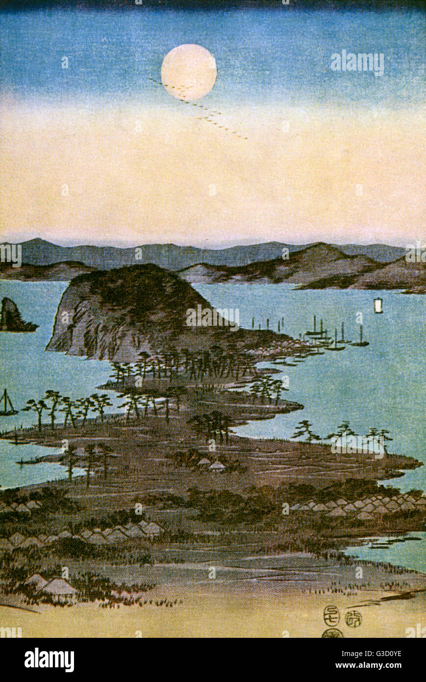Hiroshige Woodcut - Vollmond auf Kanazawa Stockfoto