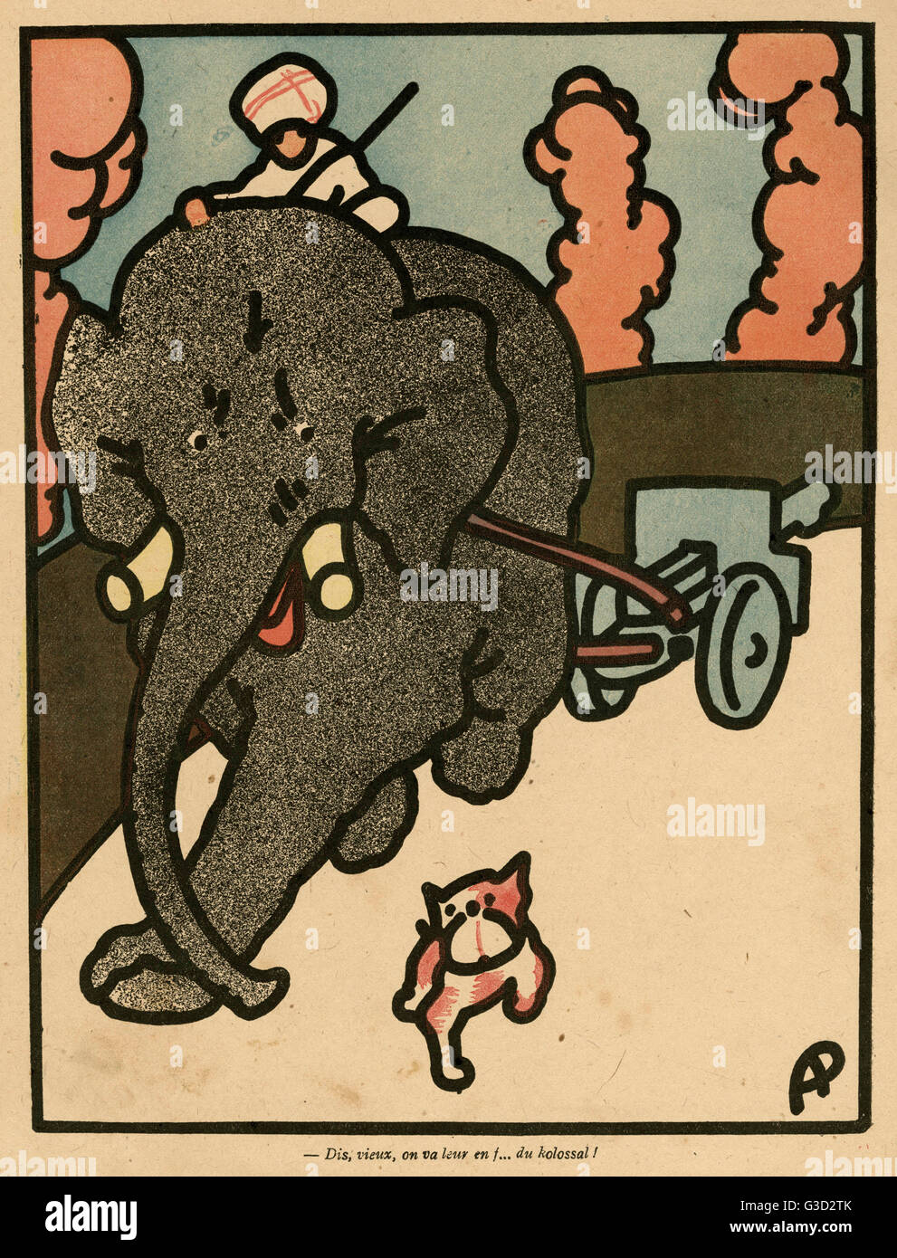 Cartoon, Elefant und Hund, WW1 Stockfoto