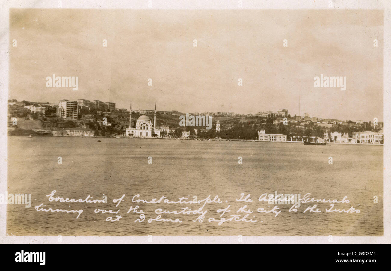 Blick in Richtung Dolmabahce, die Kontrolle über Istanbul wird an die Türken übergeben Stockfoto
