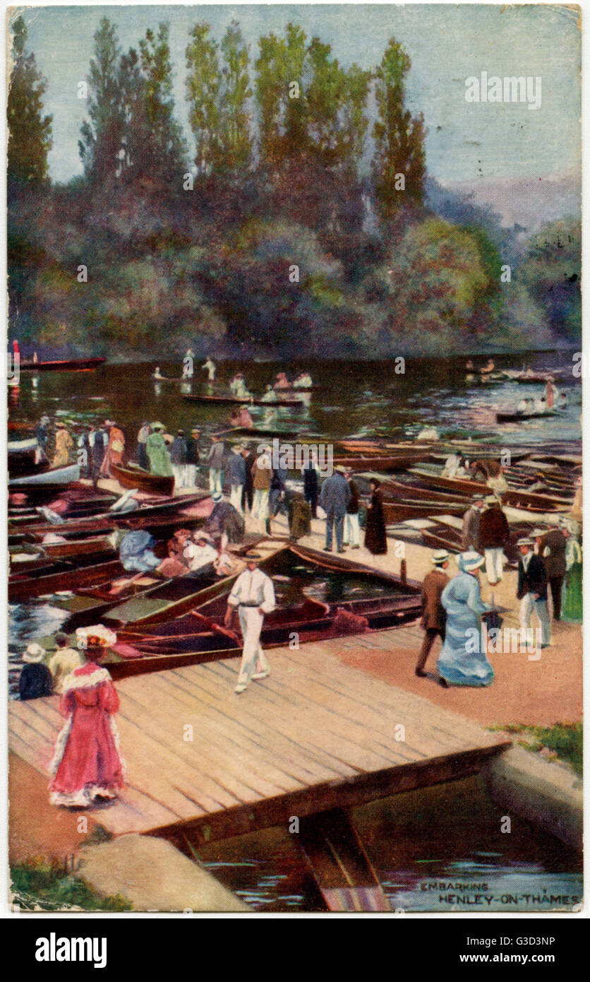 Henley Regatta - Einschiffung für einen Ausflug auf dem Fluss in einem Ruderboot.     Datum: 1906 Stockfoto
