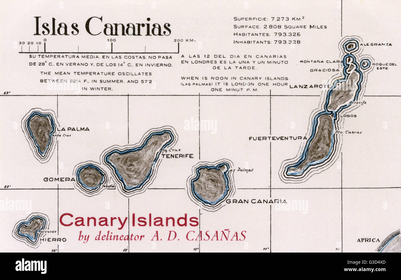 Karte der Kanarischen Inseln Stockfoto