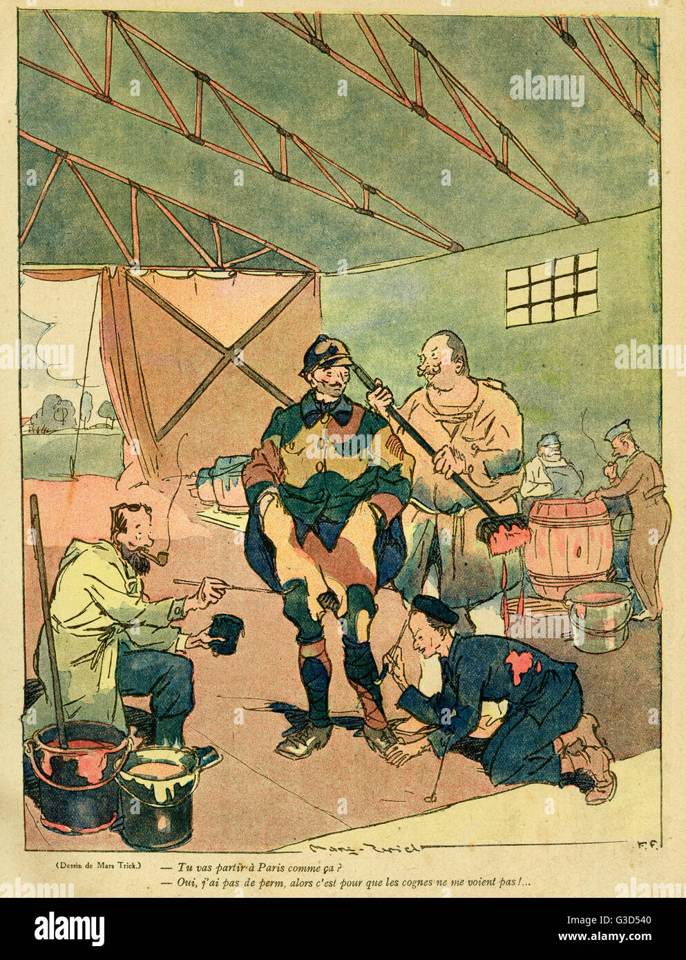 Cartoon, Soldat in Tarnuniform, WW1 Stockfoto
