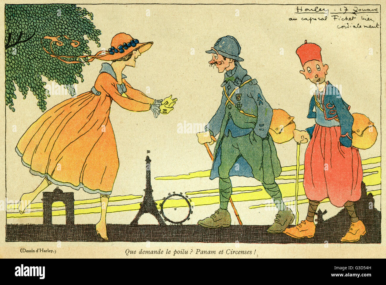 Cartoon, WW1. Urlaub in Paris Stockfoto