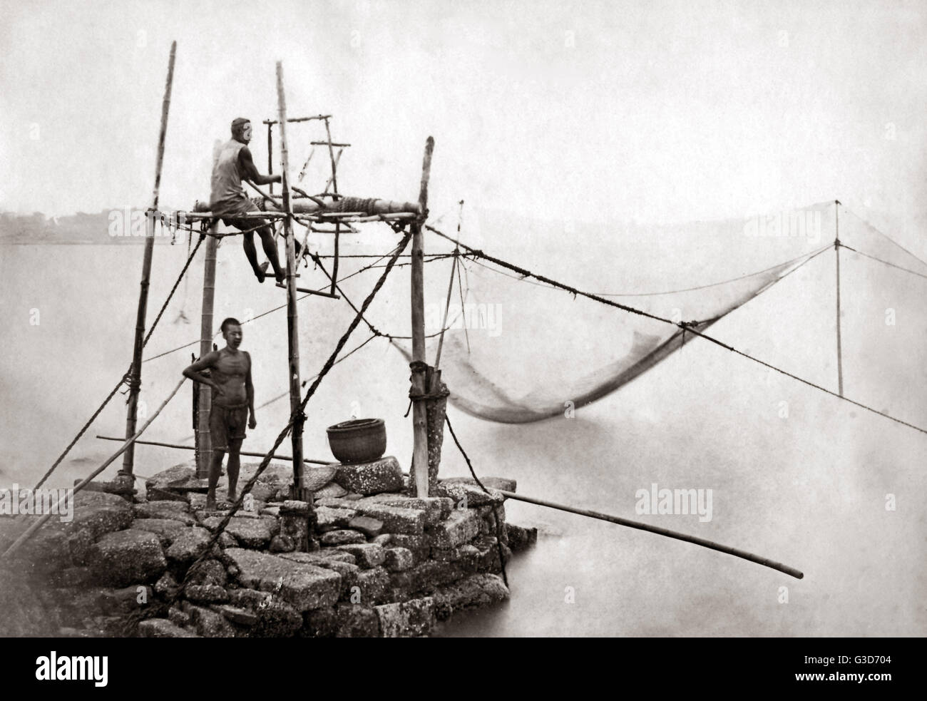 Chinesische Fischer, etwa 1890er Stockfoto