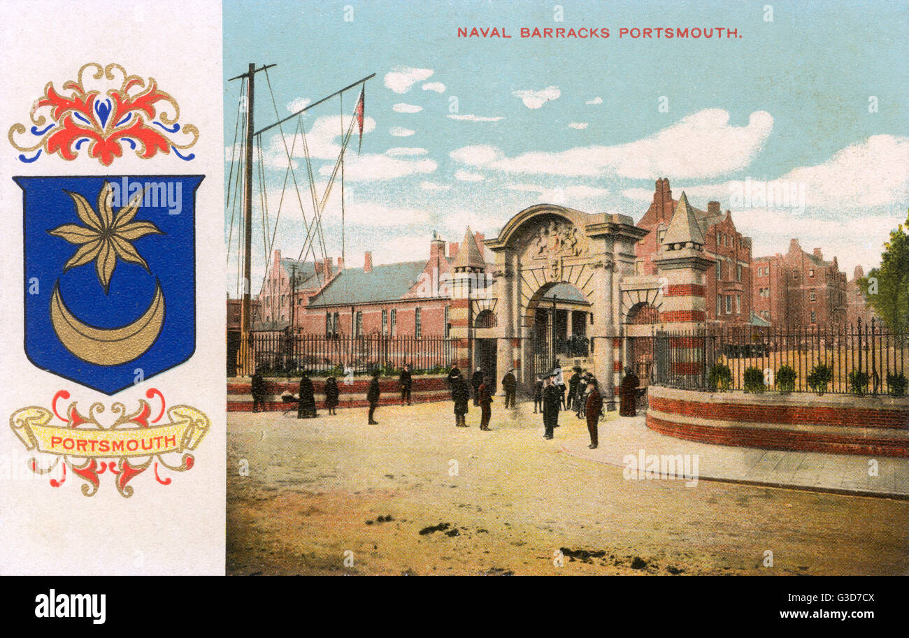 Marinekabinen, Portsmouth, Hampshire und City Coat of Arms Stockfoto