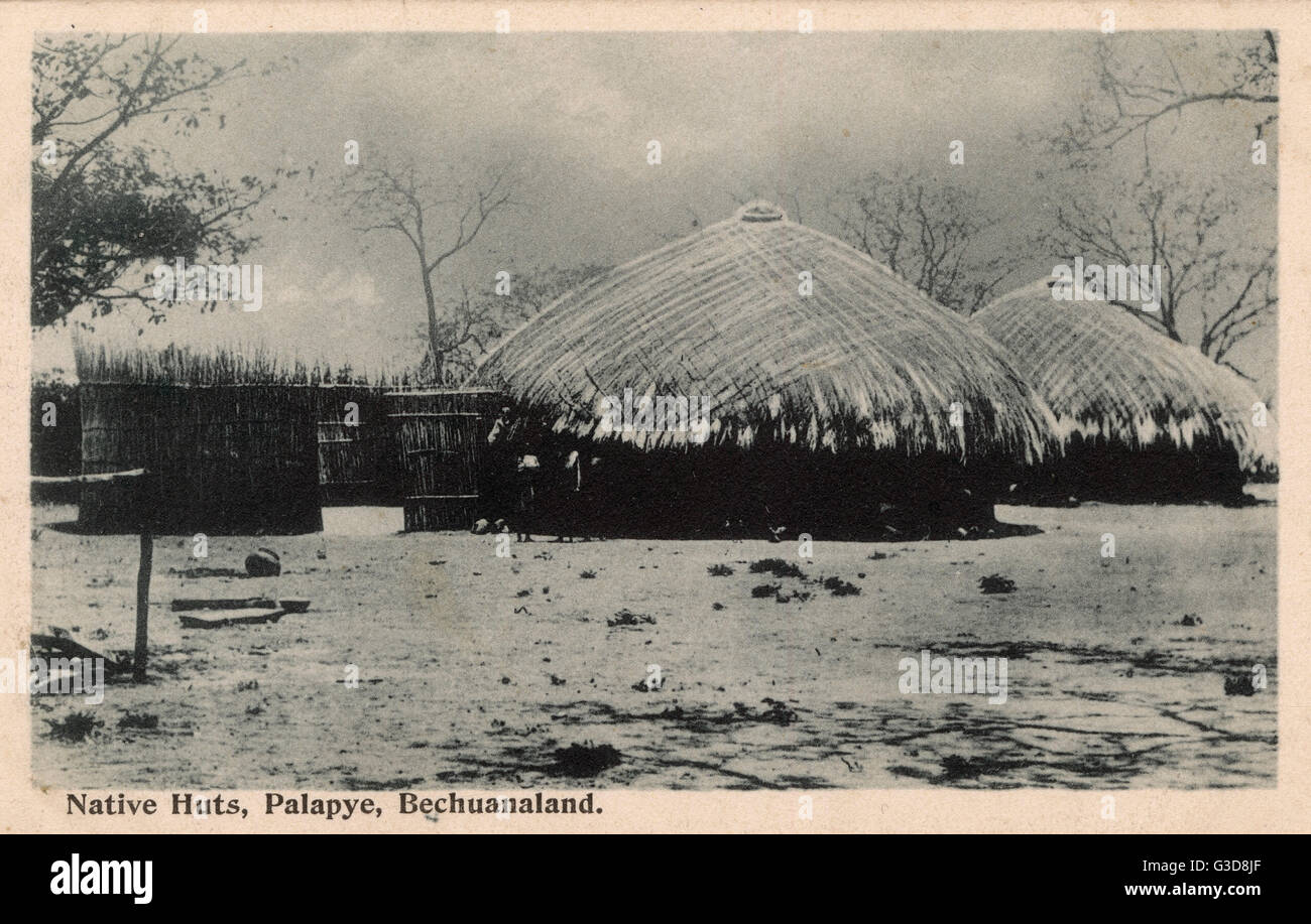 Einheimische Hütten in Palapye, Bechuanaland, Südafrika Stockfoto