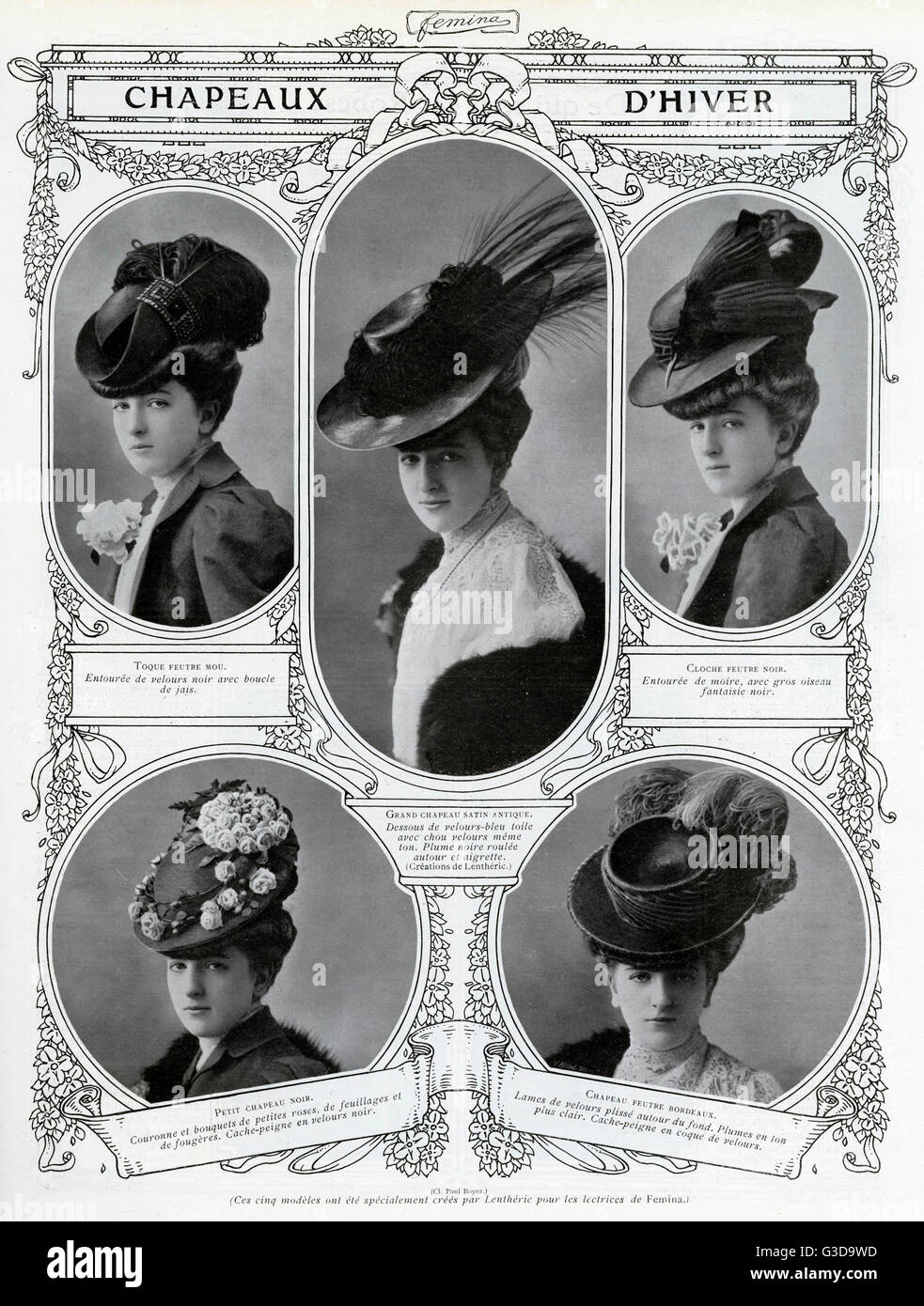 Französin mit edwardain Winterhüten 1906 Stockfoto