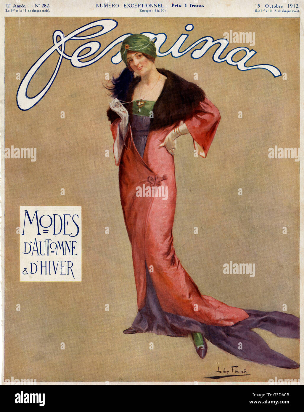 Frau trägt Abendkleid mit fließendem Fischschwanzzug 1912 Stockfoto