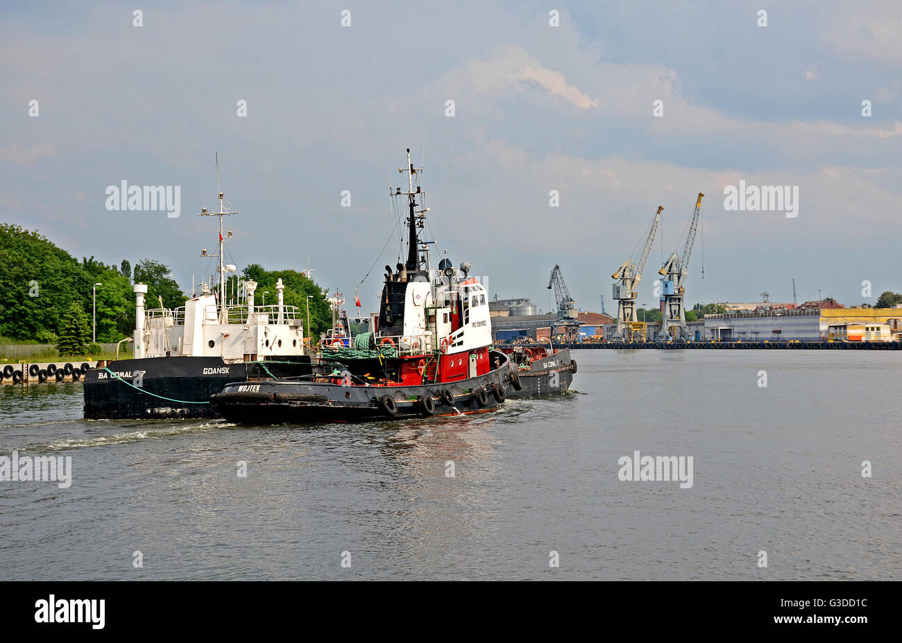 Schiff im Hafen von Danzig Pommern Polen eingeben Stockfoto