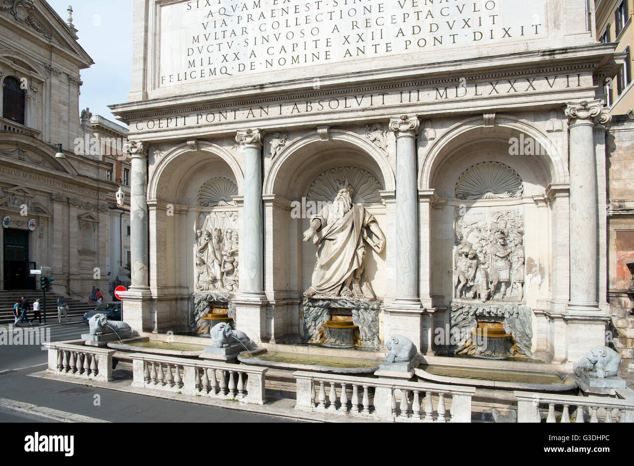 Italien, Rom, Piazza San Bernardo Auf Dem Quirinal, Mosesbrunnen (Fontana Acqua Felice Oder Fontana del Mosè), Ein barocker Stockfoto