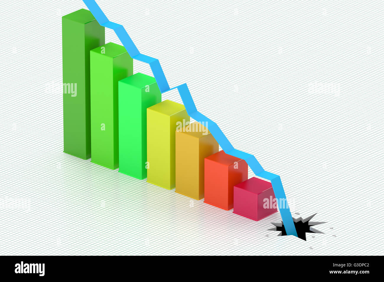 Fallenden farbigen Balkendiagramm, 3D rendering Stockfoto