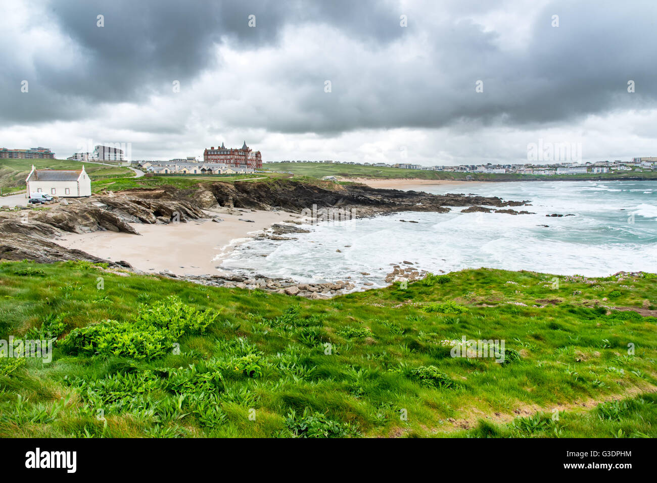 Wenig Fistral Strand von Newquay, Cornwall, UK Stockfoto