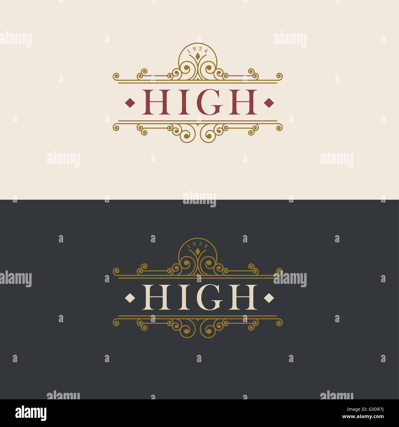 Vektor Luxus eleganten Rahmen Ornament Linie Logo-Design. Monogramm-Emblem-Vorlage. Ideal für Hotel, Restaurant, Boutique, Schmuck. Stock Vektor