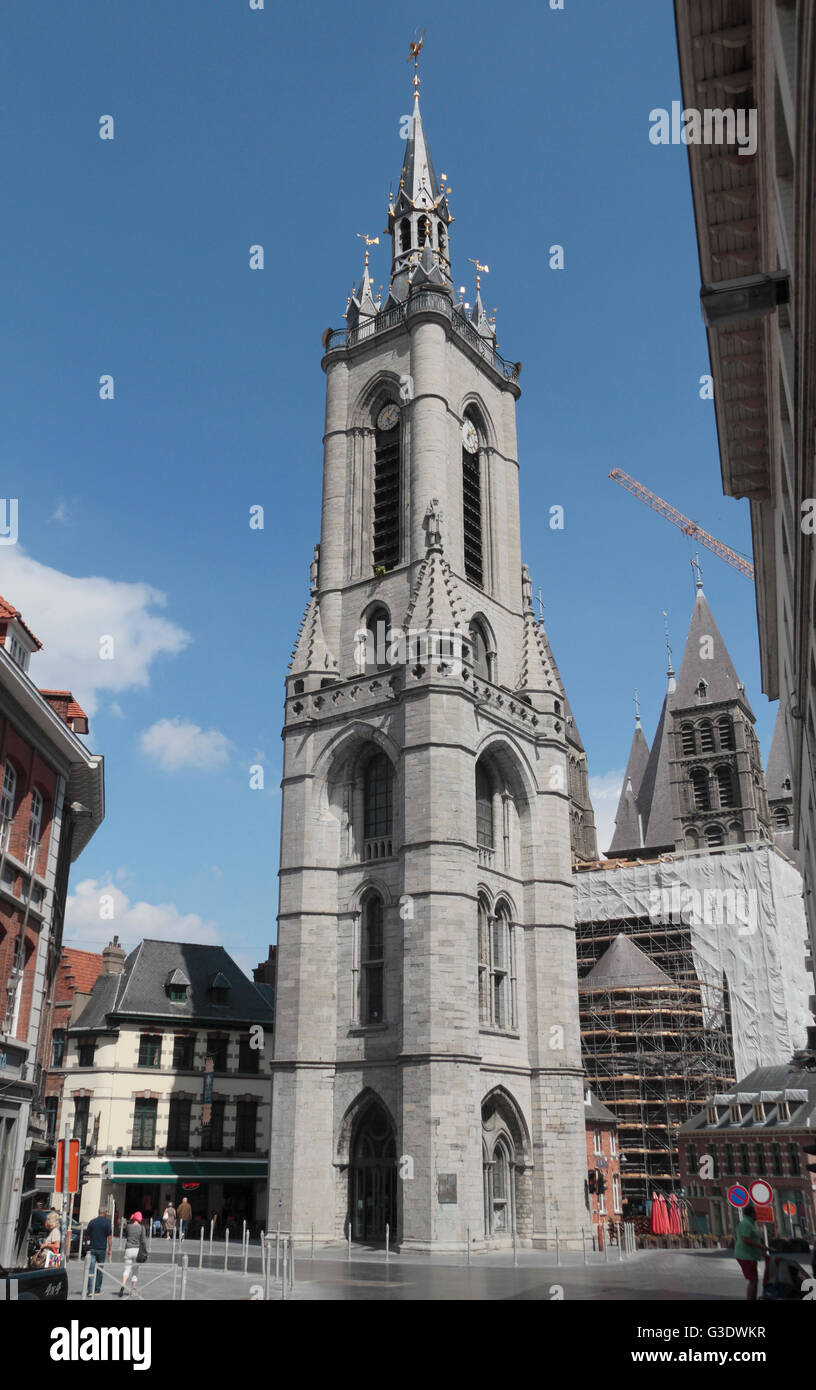 Die UNESCO-geschützte Beffroi (Glockenturm) Turm in Tournai, Hennegau, Belgien. Stockfoto