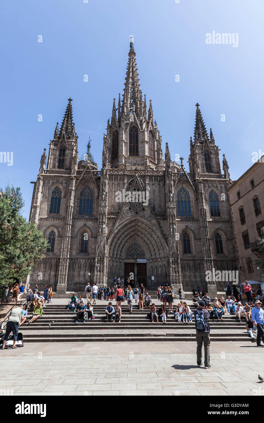 Kathedrale des Heiligen Kreuzes und Santa Eulalia, Barcelona, Katalonien, Spanien. Stockfoto
