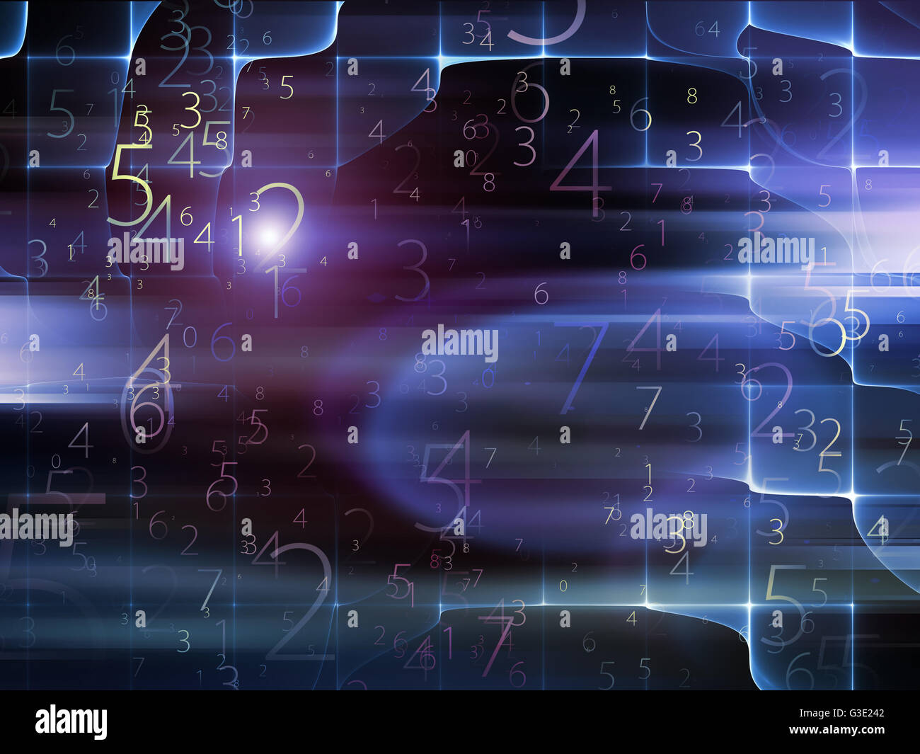 Nebel der Nummern-Serie. Hintergrund, bestehend aus Ziffern und Lichter und geeignet für den Einsatz in den Projekten auf Mathematik, Wissenschaft, Technologie Stockfoto