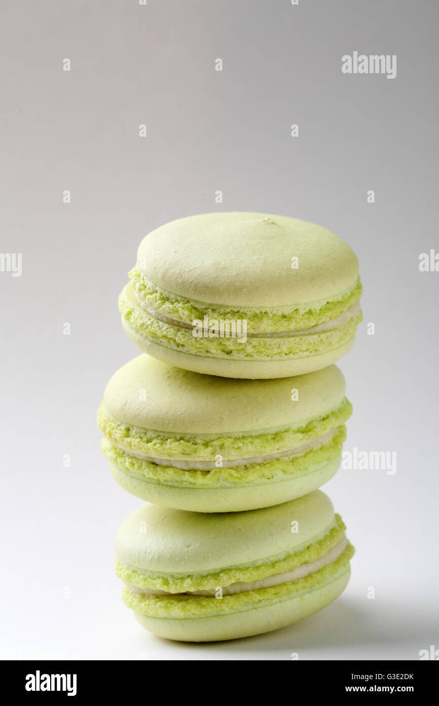 Stack grüne französische Macarons, dessert Stockfoto