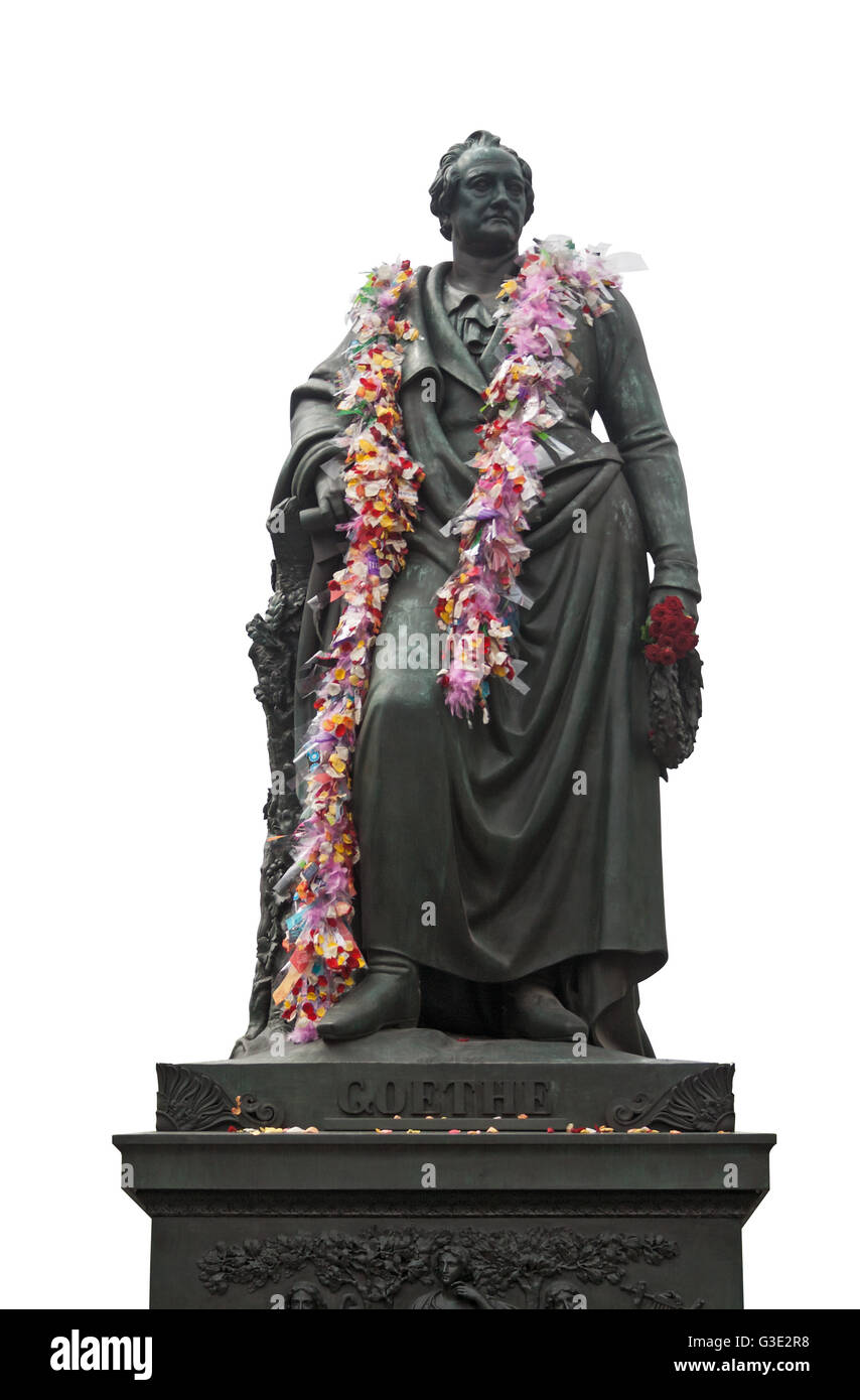 Goethe Denkmal mit bunte Girlande in Frankfurt Deutschland isoliert Stockfoto