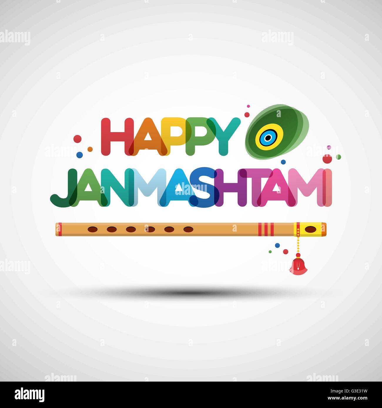 Vektor-Illustration von Krishna Janmashtami. Grußkarte Design mit kreativen bunten transparenten Text Happy Janmashtami Stock Vektor