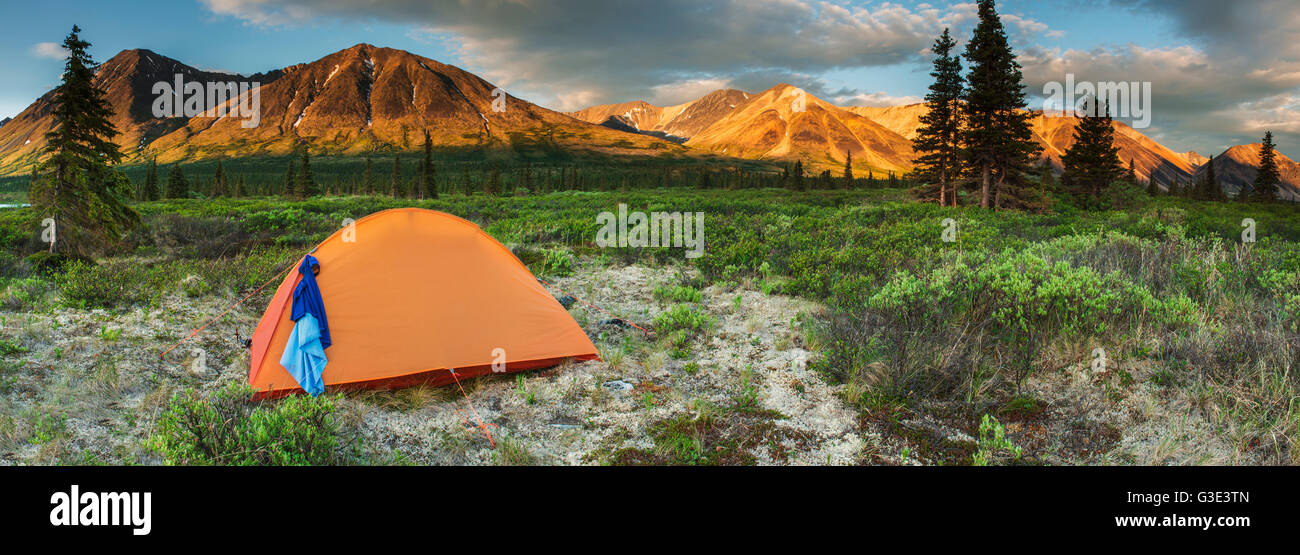 Zelt auf einem Campingplatz Wildnis im Bereich Twin Lakes Lake Clark National Park & Preserve, Alaska. Stockfoto