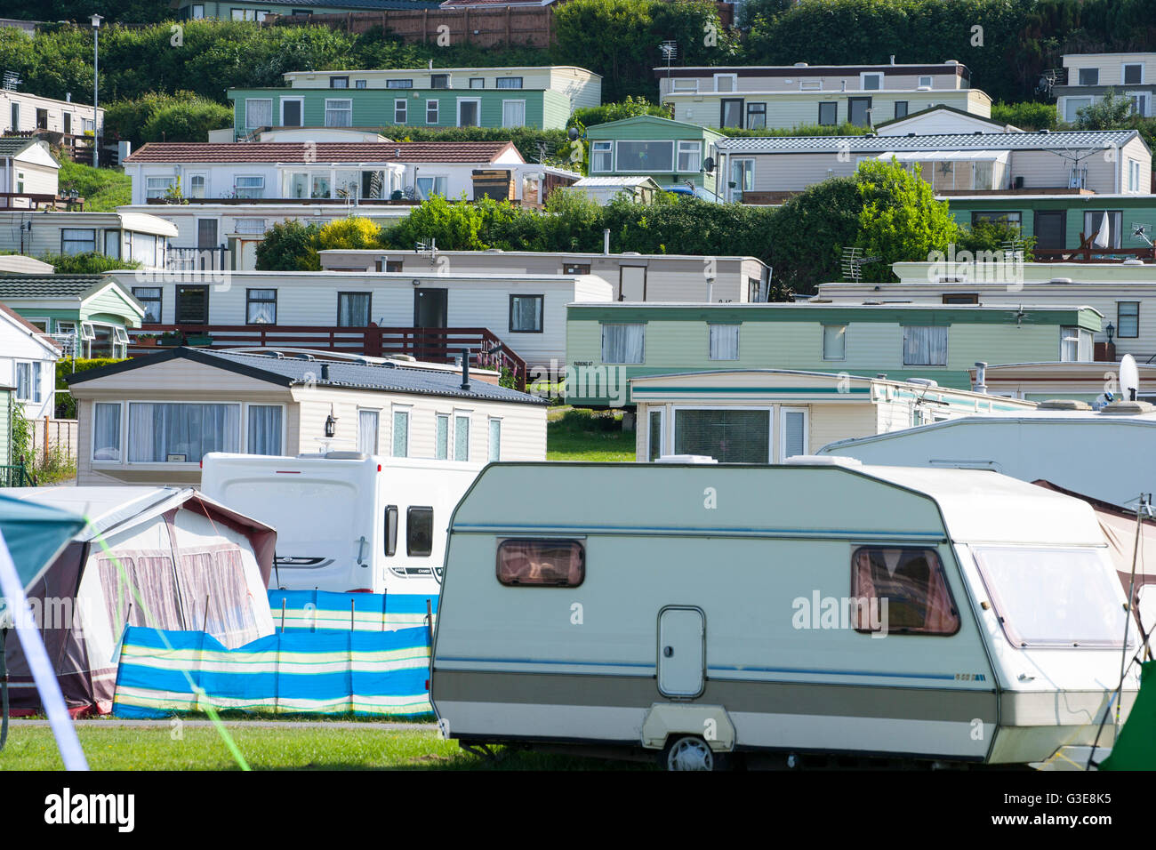 Überfüllten Campingplatz in Wales Ceredigion UK Stockfoto