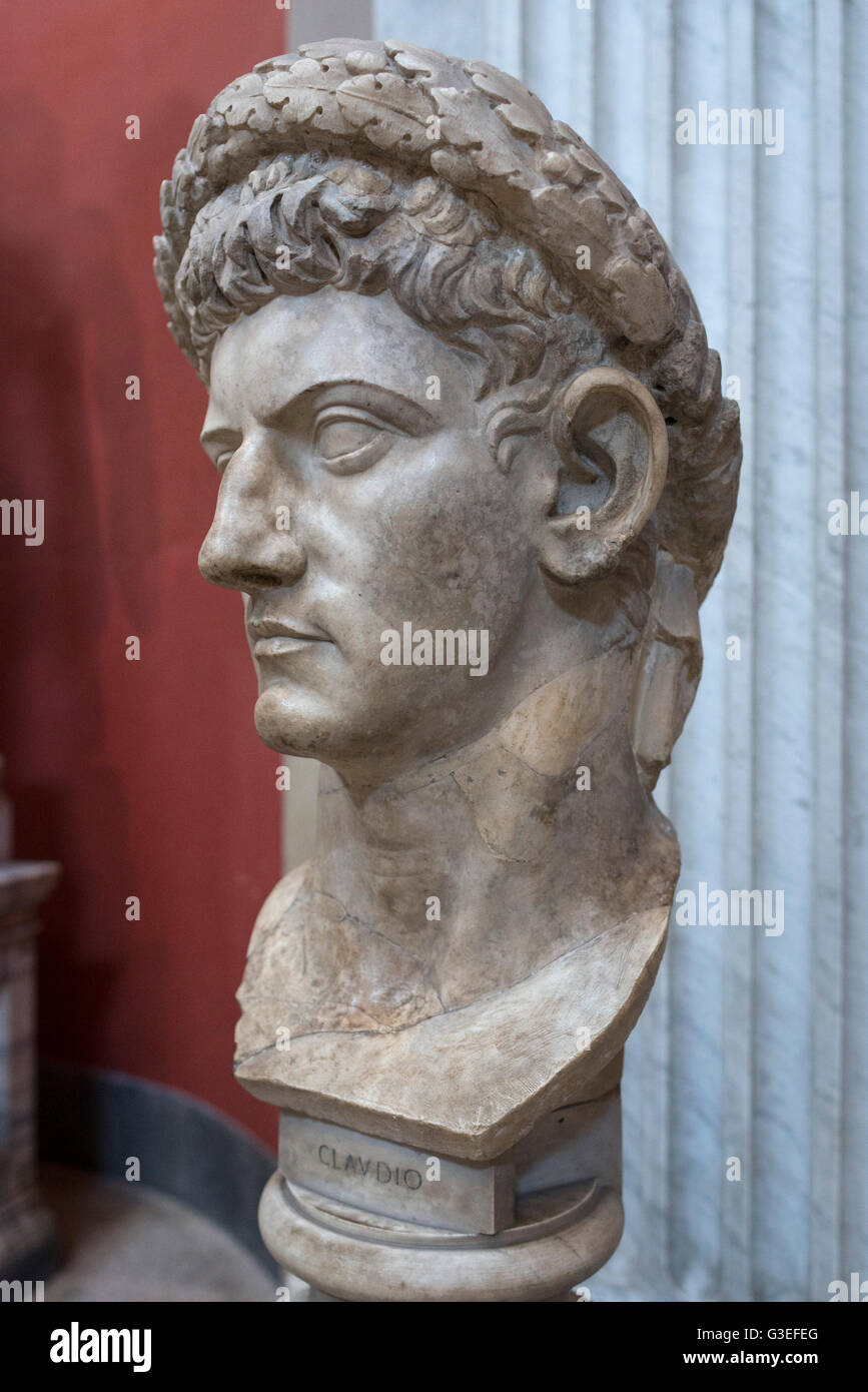 Rom. Italien. Marmor portrait Büste des römischen Kaisers Claudius (1. August 10 v. Chr. - 13. Oktober 54 AD) Vatikanischen Museen. Stockfoto