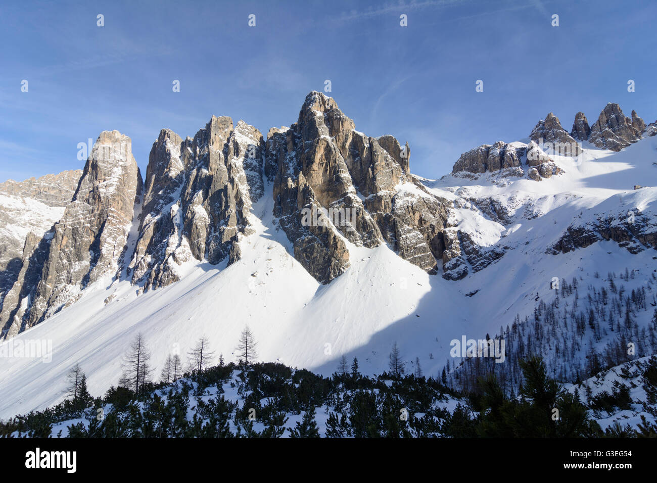 Tal Altensteintal, Gipfel, Obernbacherspitze, Italien, Bozen (Südtirol), Südtirol, Alto Adige, Naturpark Drei Zinnen, Tre Cim Stockfoto