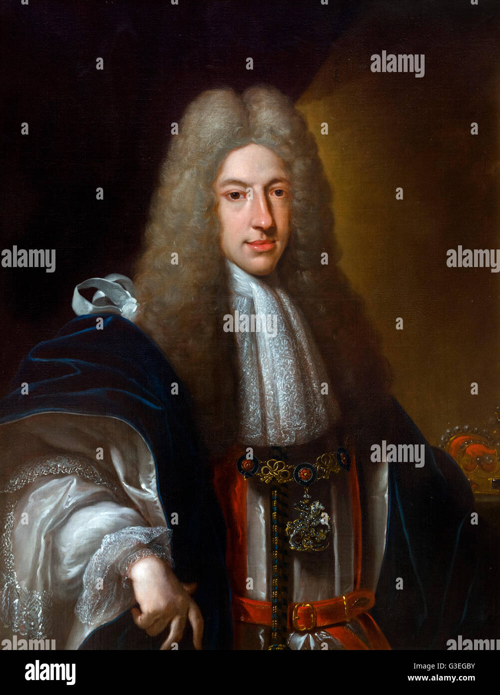 Prinz James Francis Edward Stuart (1688-1766), genannt the Old Pretender war der Sohn des abgesetzten James II von England und Irland, VII von Schottland. So behauptete er die englischen, schottischen und irischen thronen (als James III. von England und Irland und James VIII von Schottland) nach dem Tod seines Vaters im Jahre 1701. Porträt von Francesco Trevisani, Öl auf Leinwand, 1720. Stockfoto