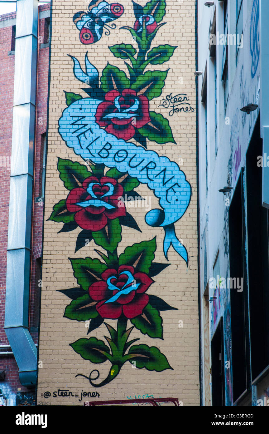 Street-Art aus AC/DC Lane in der Innenstadt von Melbourne, Australien Stockfoto