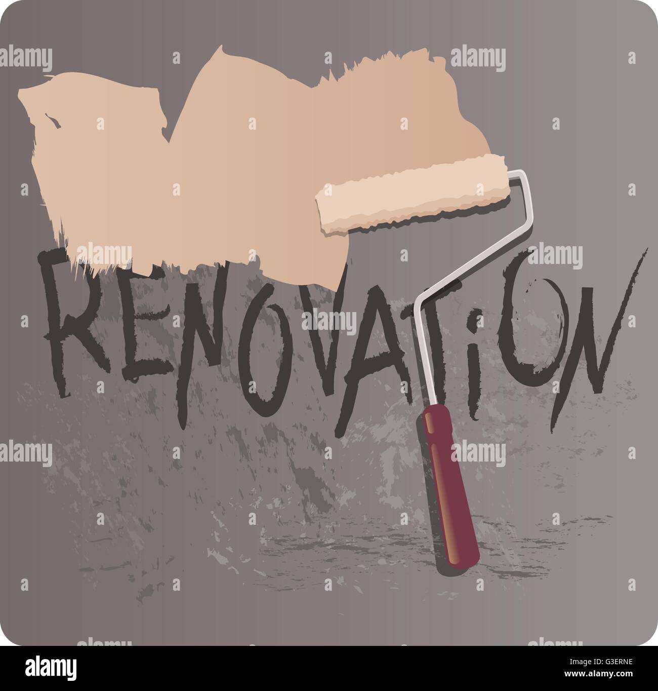 Renovierung. Malerei-Walze für eine dunkle Wand mit frischer Farbe Stock Vektor