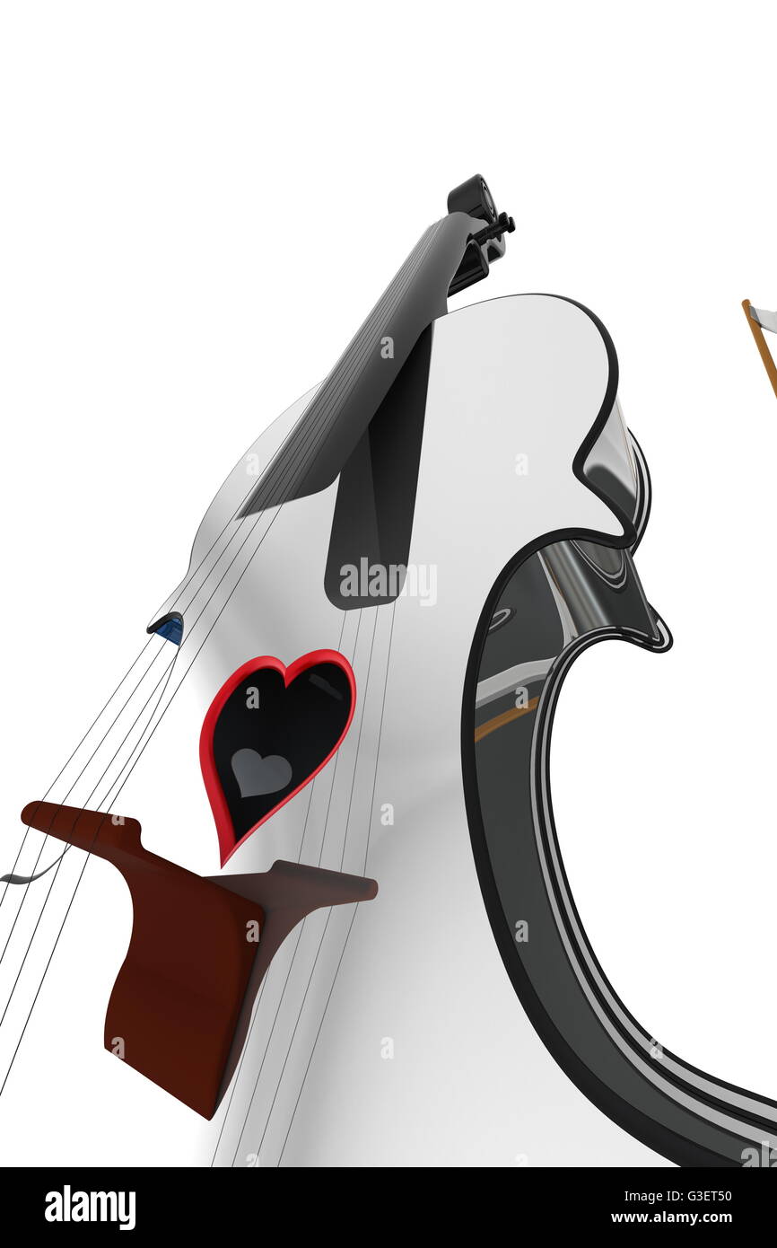 3D Abbildung einer Geige, Musikinstrument Stil für Valentinstagskarten mit Herz. Stockfoto