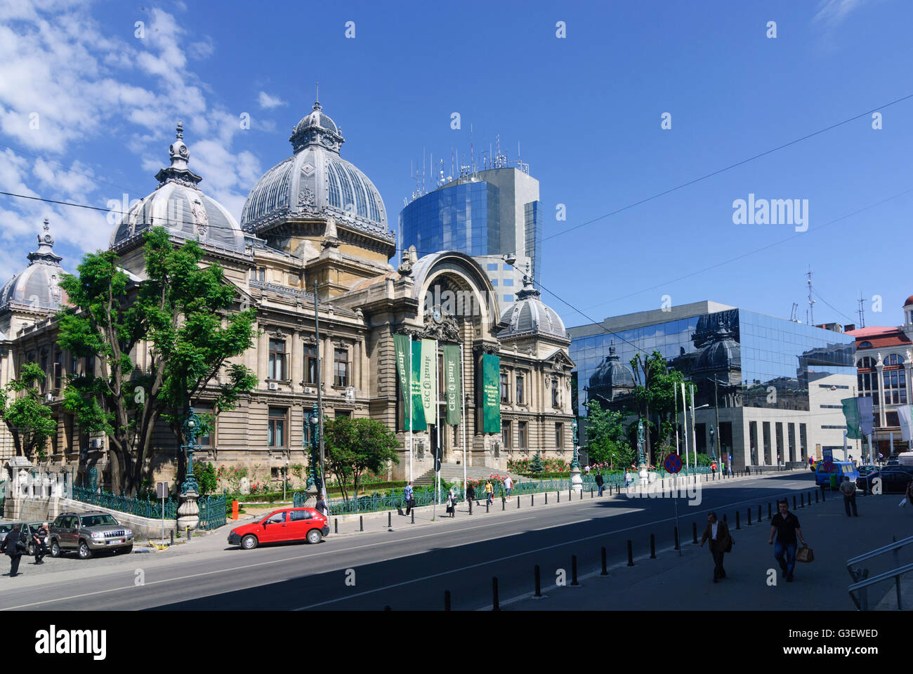 Savings Bank Palast (Palatul C.E.C.) und Bukarest finanzielle Plaza, Rumänien Bukarest Bukarest Stockfoto