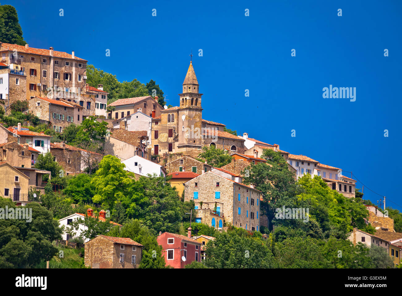 Stadt Motovun alte Mittelmeerarchitektur Ansicht, Istrien, Kroatien Stockfoto