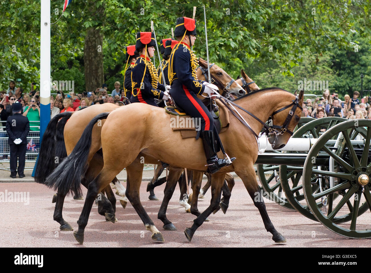 Die Regimenter der Royal Horse Artillery auf der Mall für die