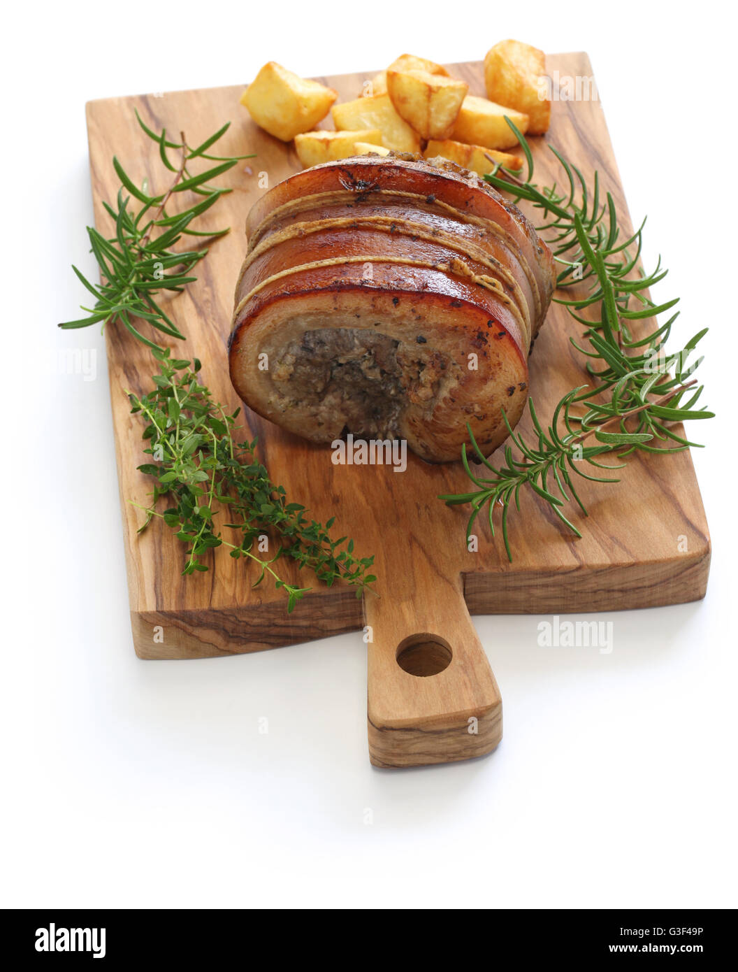 hausgemachte Porchetta, italienischer Schweinebraten Stockfoto