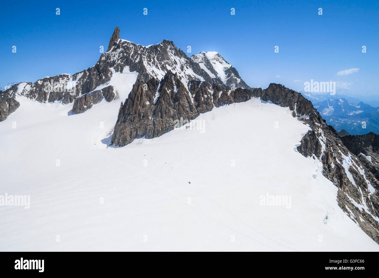 Pointe Helbronner Berg - 3462 m, Montblanc-massiv in den Alpen (Mont Blanc), Courmayeur, Aostatal, Italien Stockfoto