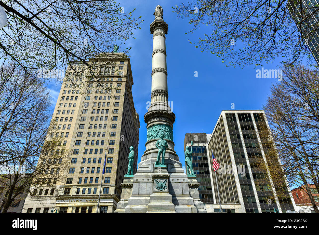 Lafayette Square (ehemals Court House Park oder Courthouse Square) ist ein Park im Zentrum der Innenstadt von Buffalo, Erie County, New Stockfoto