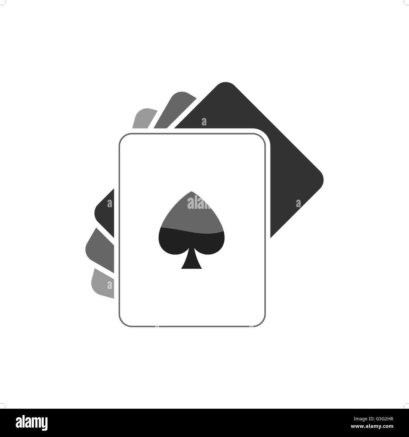 Graue flache Pokerkarten mit Spaten-Zeichen-Vektor-Illustration isoliert auf weißem Migrationshintergrund. Stock Vektor