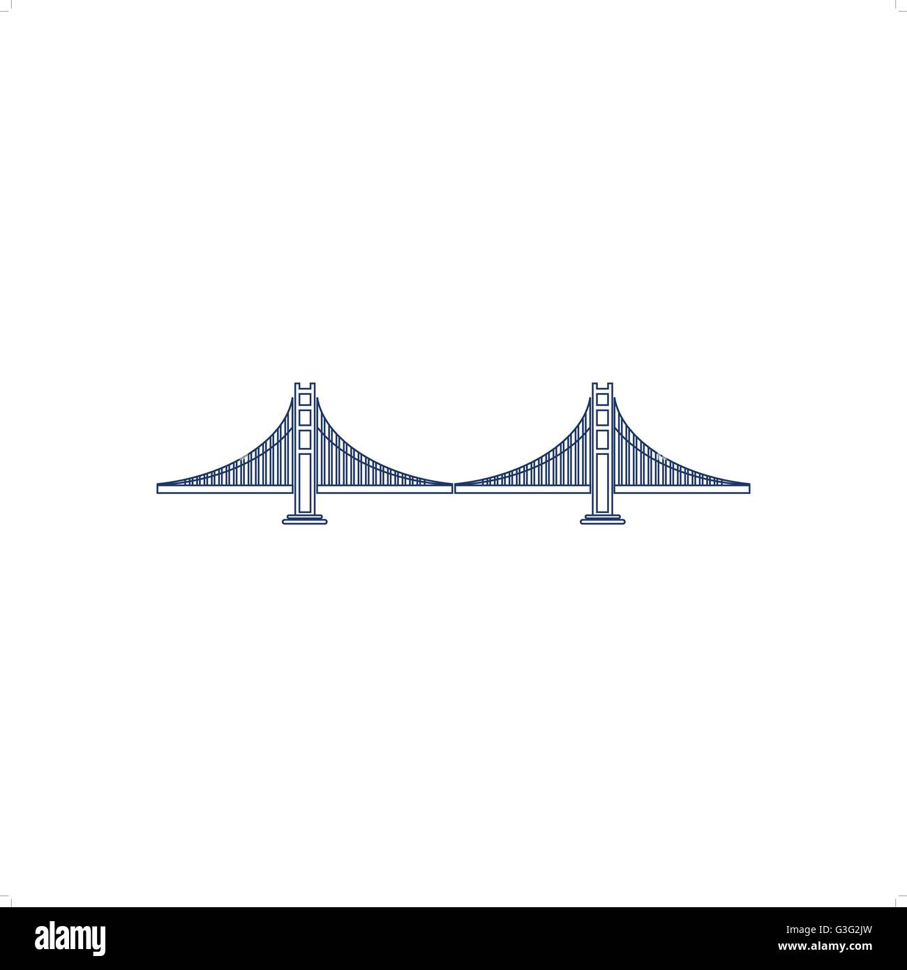Blaue San Francisco Golden Gate Brücke Symbol Vektor-Illustration isoliert auf weißem Hintergrund. Stock Vektor