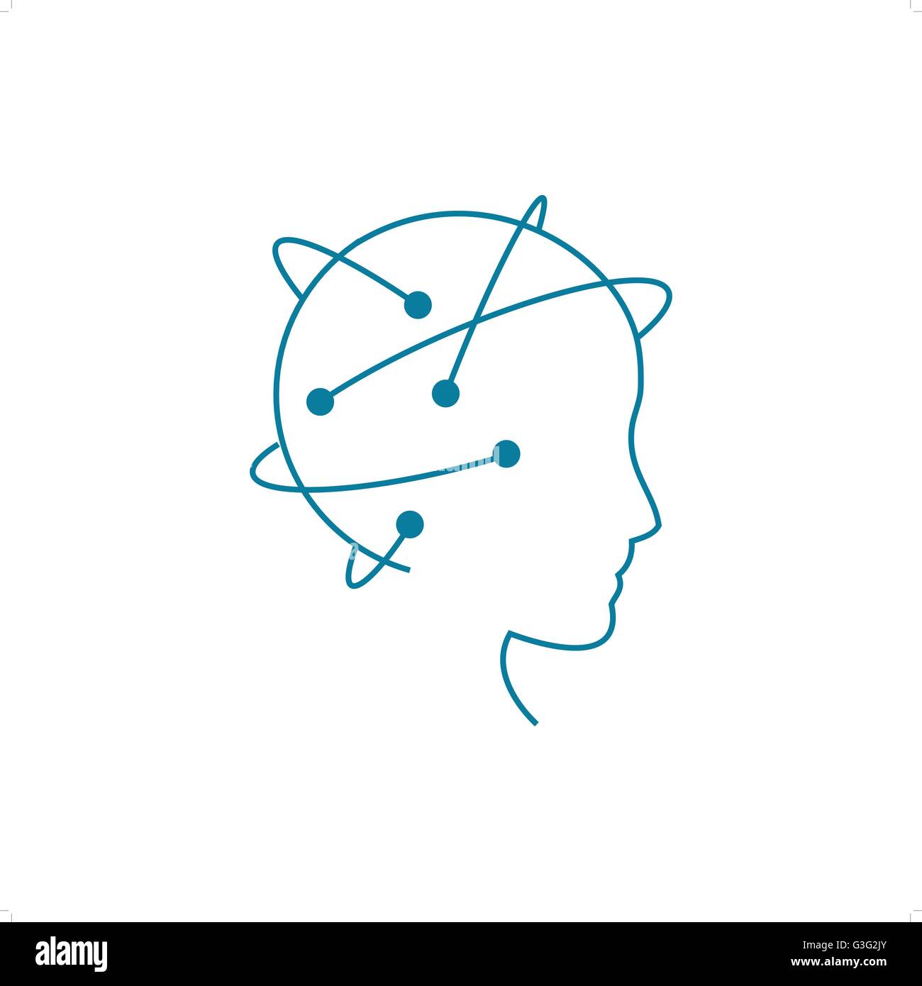 Wissenschaft und Kommunikation Datenkonzept mit Wissenschaftler Kopf gegen Fluss von Informationen-Vektor-Illustration isoliert auf weißem bac Stock Vektor