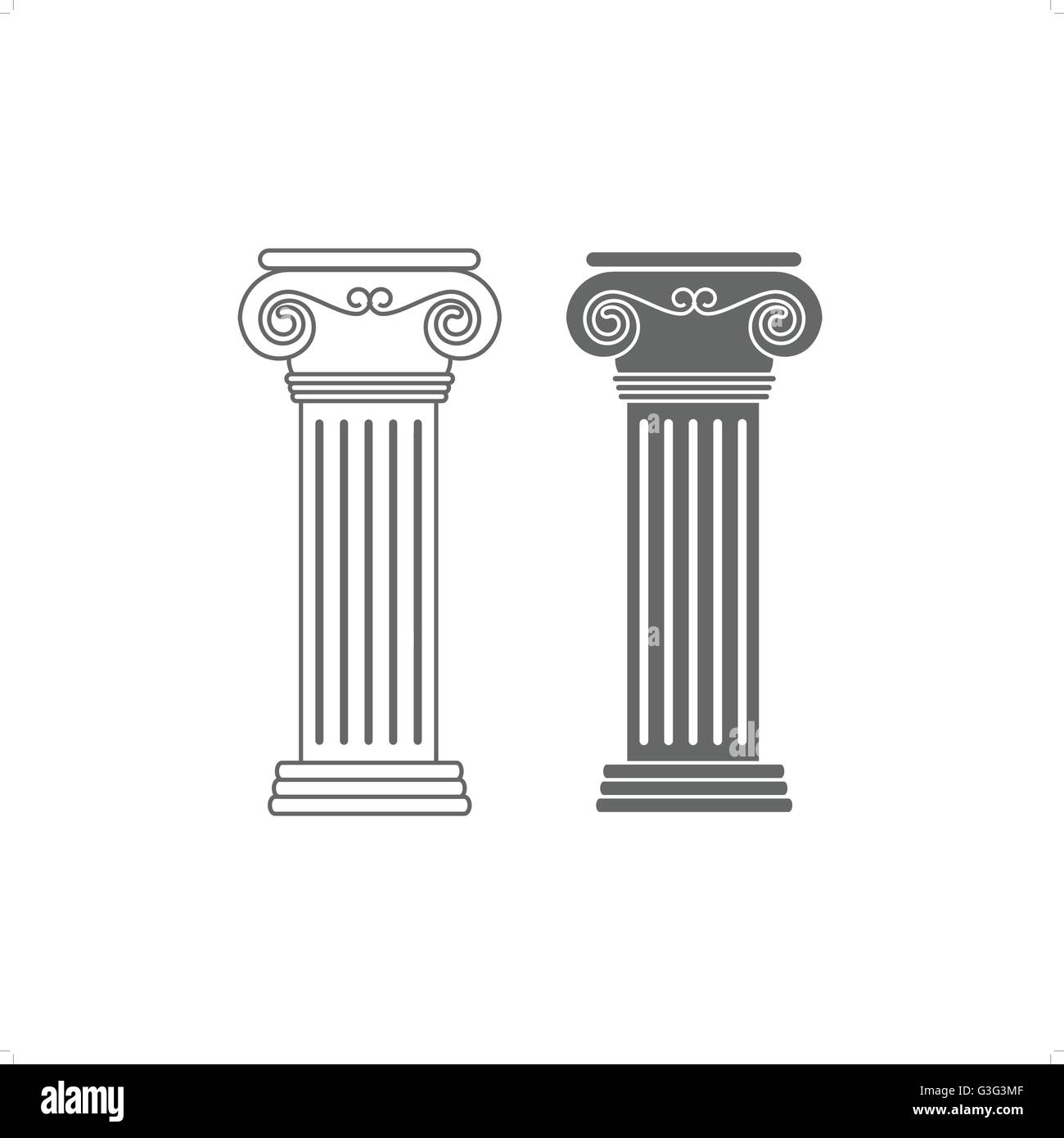 Zwei Linien zeichnen ionischen Säulen Vektor-Illustration isoliert auf weißem Hintergrund. Stock Vektor